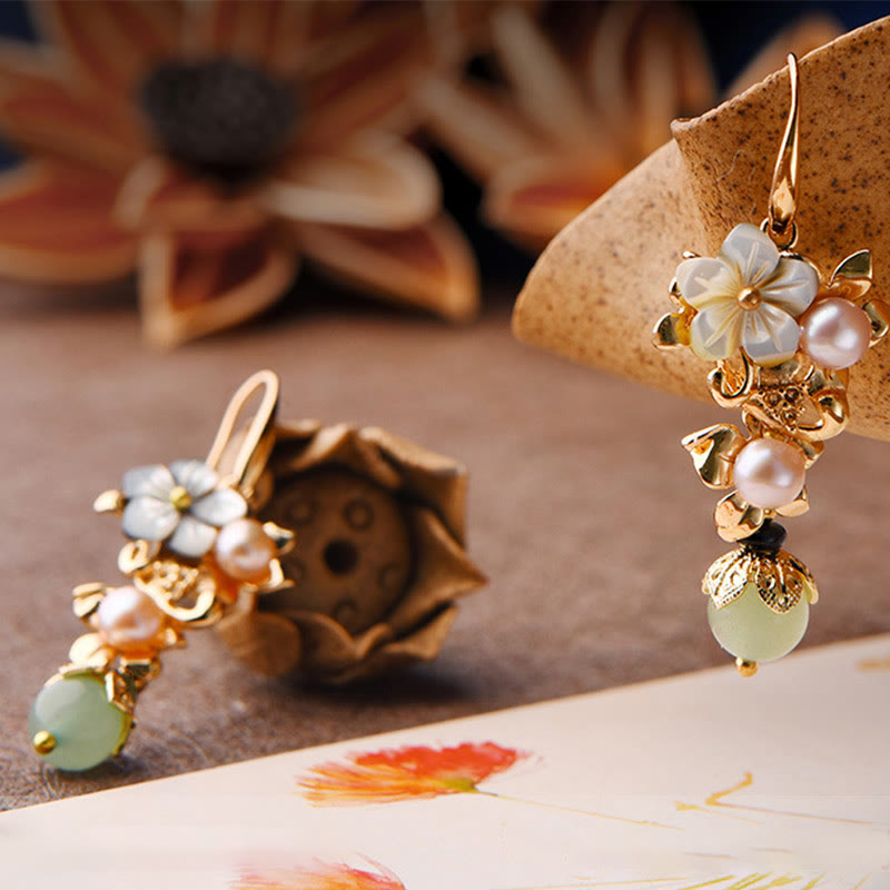 Ohrringe Tridacna Perle Blume Gold Boho Schmuck spirituell Ohrhänger