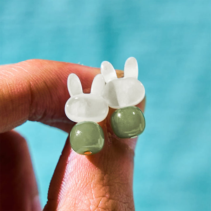 Ohrringe Hetian Jade Tridacna Hase Glück getragen Boho Schmuck spirituell