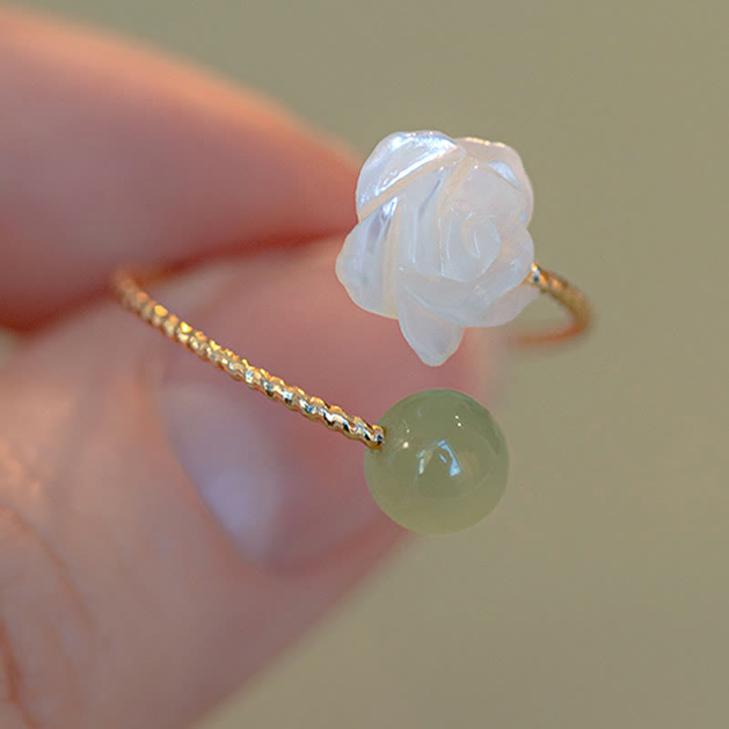 Ring Tridacna Jade Rosenblüte – Segen grüner Jade Stein Glücksbringer