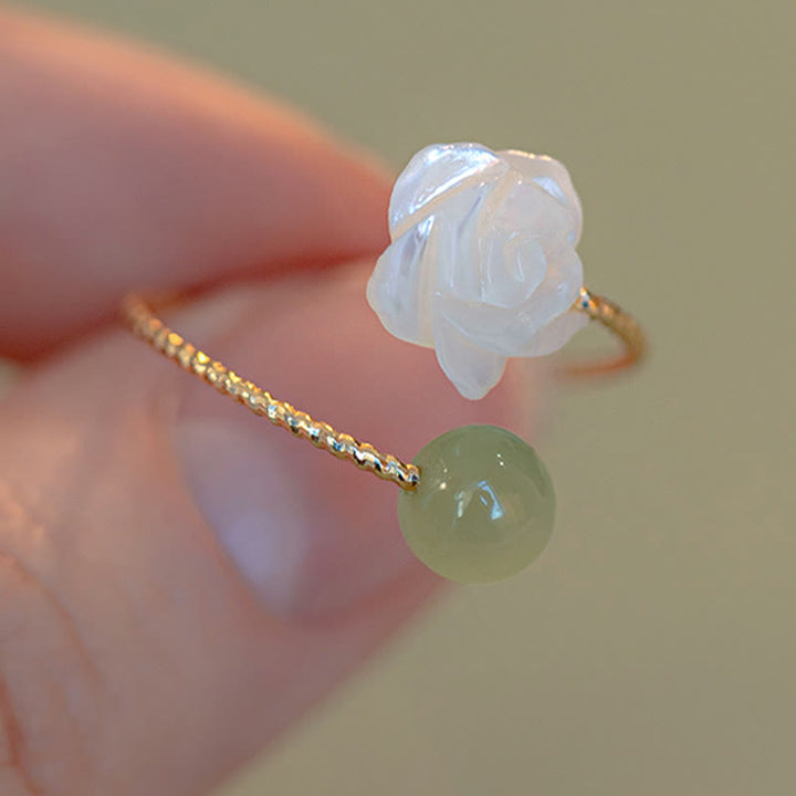 Ring Tridacna Jade Rosenblüte – Segen grüner Jade Stein Glücksbringer