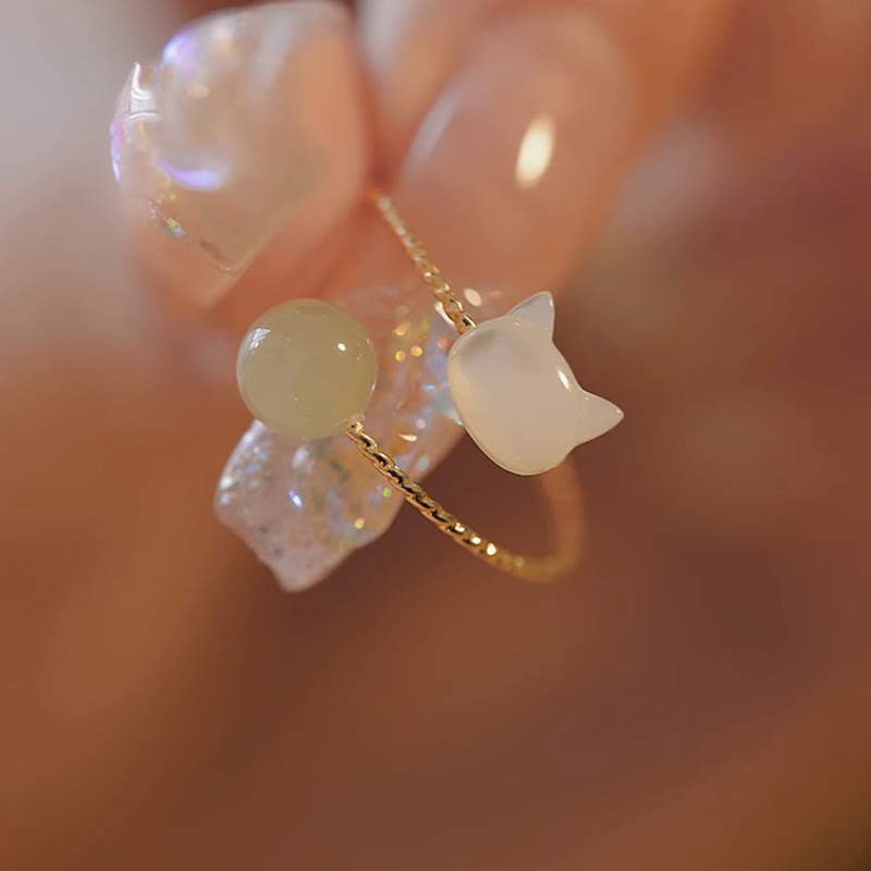Ring Tridacna Jade Katze Segen Schutz Glück eleganter Handschmuck
