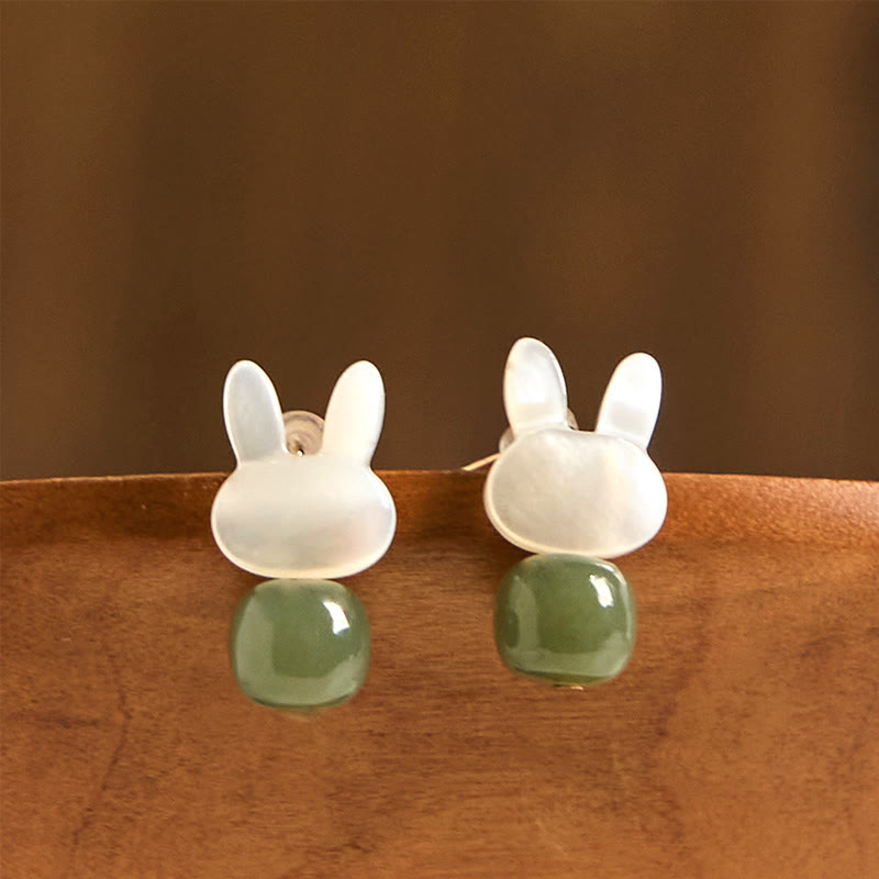 Ohrringe Tridacna Jade Hase – Glück Boho Schmuck spirituell süß