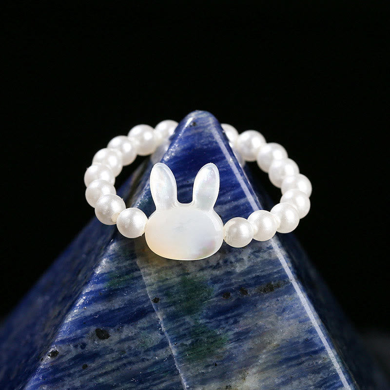 Ring Tridacna Hase mit Perlen Glück Segen Schutzstein