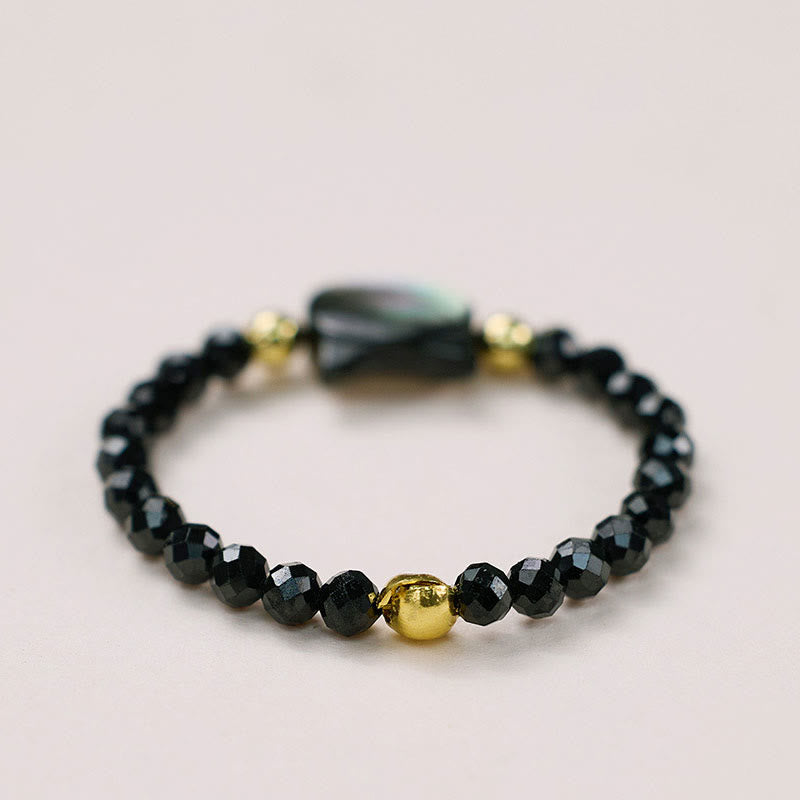 Ring Tridacna Katze Segen schwarze Perlen Gold Fengshui Glück