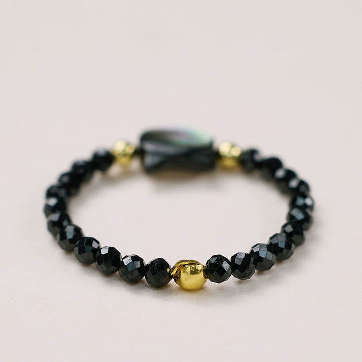 Ring Tridacna Katze Segen schwarze Perlen Gold Fengshui Glück