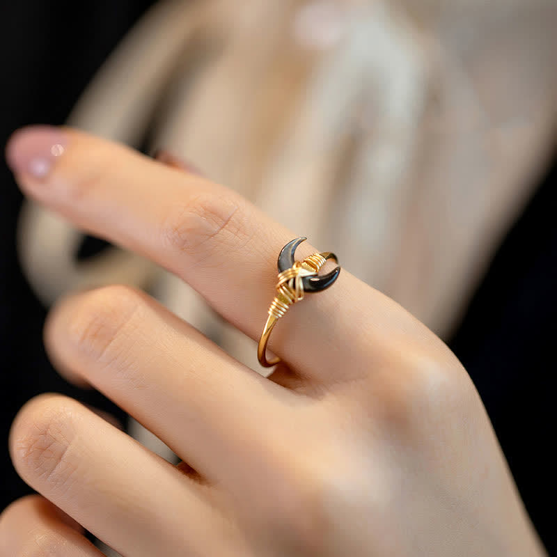 Ring 14K Gold Tridacna Mond Segen eleganter Schmuck Glücksbringer