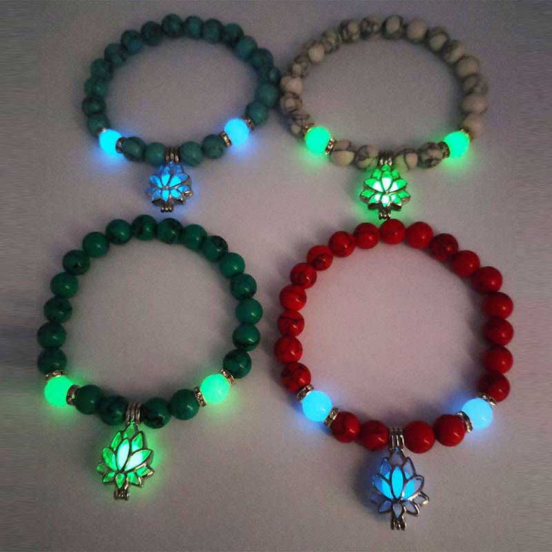 Armband Türkis Lotus Schutz Energie leuchtender Anhänger Perlen vier Farben