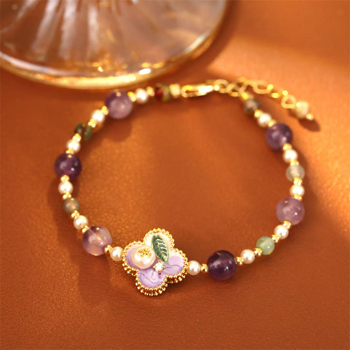 Armband Türkis Kupfer Blume – Glück mit Amethyst Perlen Anhänger