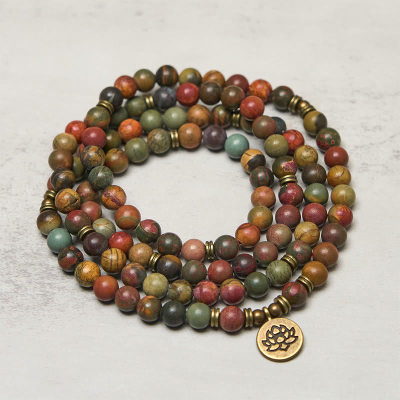 Mala Armband bunte Edelsteine Lotus Anhänger Energie Schutz Handgelenk