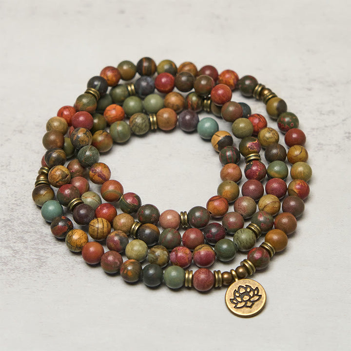 Mala Armband bunte Edelsteine Lotus Anhänger Energie Schutz Handgelenk