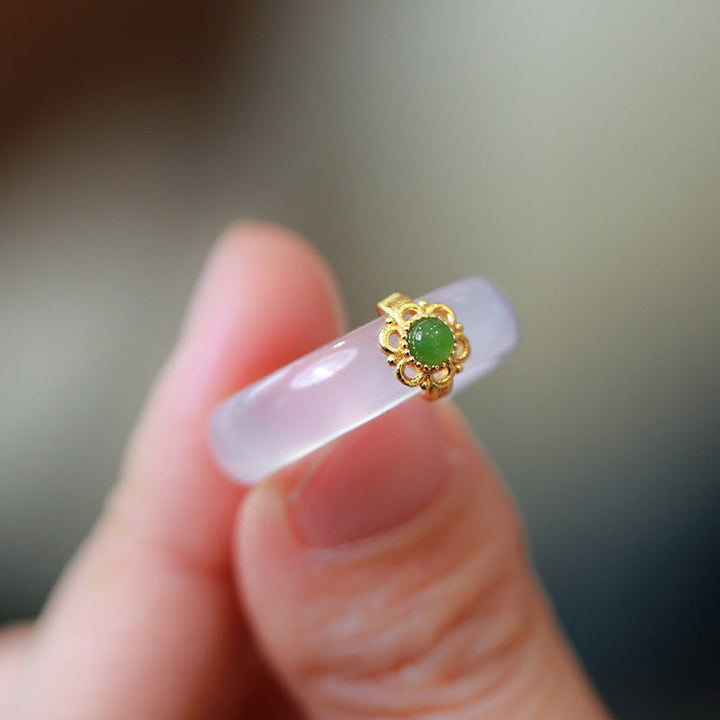 Ring Achat Jade Grün Gold Fassung getragen Glück Schutz