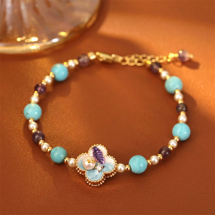 Armband Türkis Kupfer Blume Glück Perlen Amethyst Handgelenk zartes Design