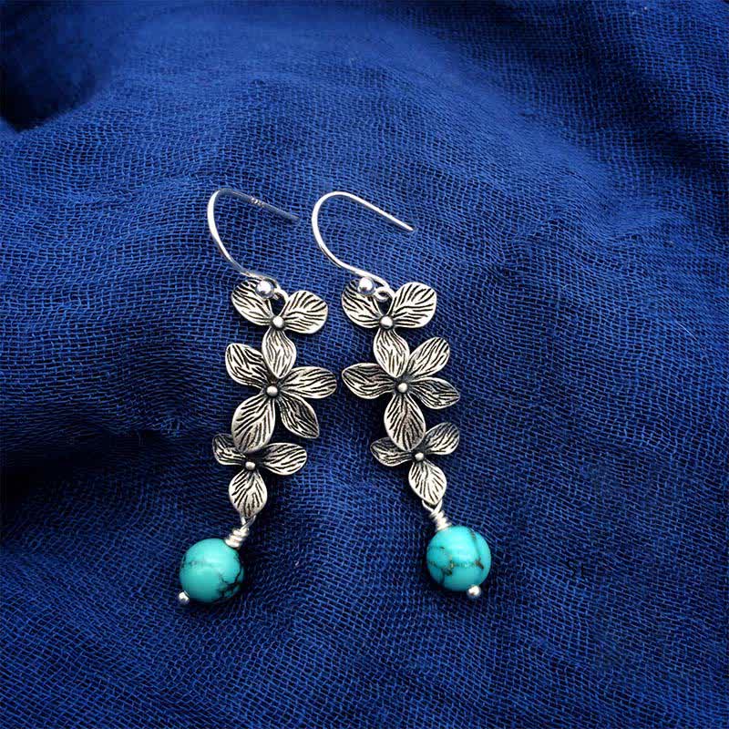 Ohrringe Türkis Silber Blume Boho Schmuck spirituell Ohrhänger elegant