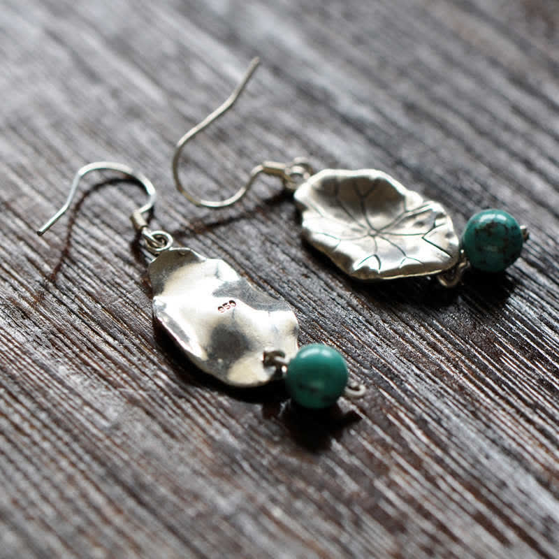 Ohrringe Türkis Lotusblatt – Schutz Silber Boho Schmuck spiritueller Ohrhänger