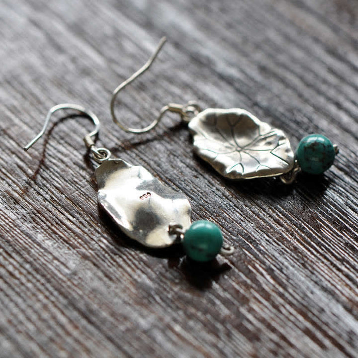 Ohrringe Türkis Lotusblatt – Schutz Silber Boho Schmuck spiritueller Ohrhänger