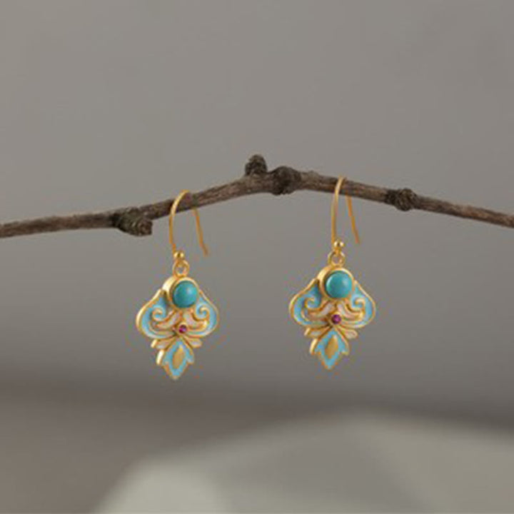 Ohrringe Kupfer Türkis Emaille Ohrhänger Boho Schmuck spirituell vintage
