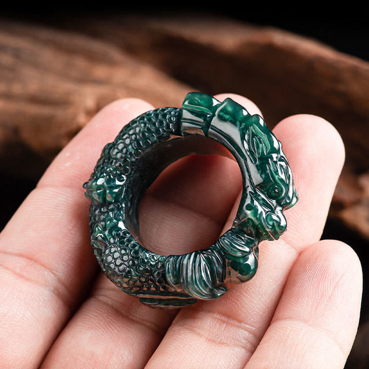 Ring Türkis Jade Drachen getragen Erfolg Fengshui Geldmagnet Kupfer