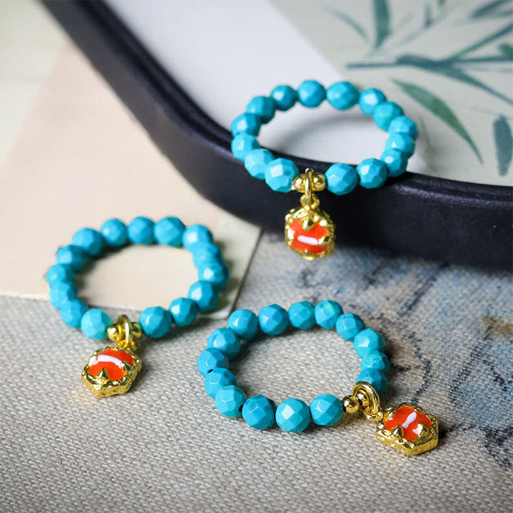 Türkis Ring Elastische Perle Goldverzierung Rot Glück Fengshui Armband
