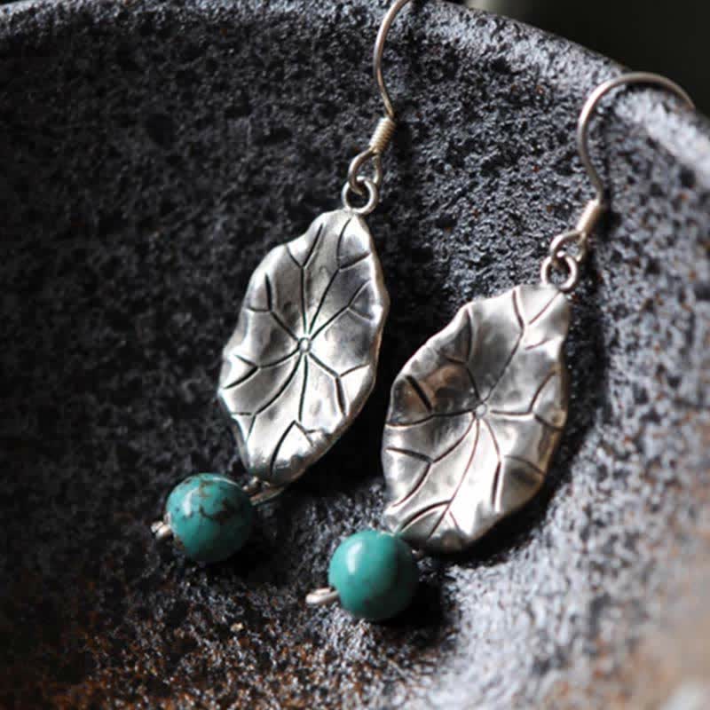 Ohrringe Türkis Lotusblatt Schutz Silber Boho Schmuck spiritueller Ohrhänger