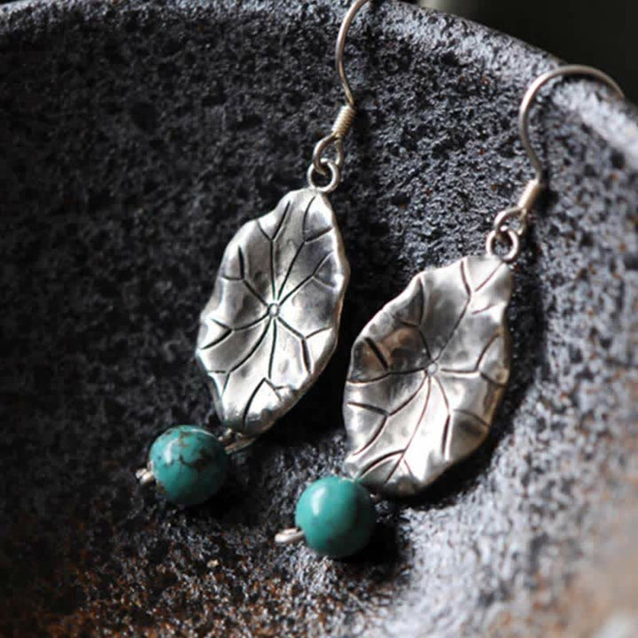 Ohrringe Türkis Lotusblatt Schutz Silber Boho Schmuck spiritueller Ohrhänger