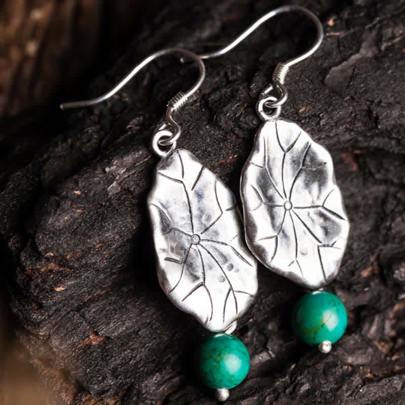 Ohrringe Türkis Lotusblatt Schutz Silber Boho Schmuck spirituell Ohrhänger