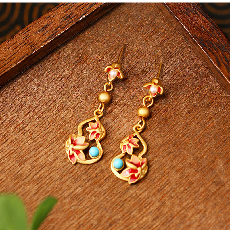 Ohrringe Türkis Lotus Kürbis Erleuchtung goldene Ohrhänger Boho spiritueller Schmuck