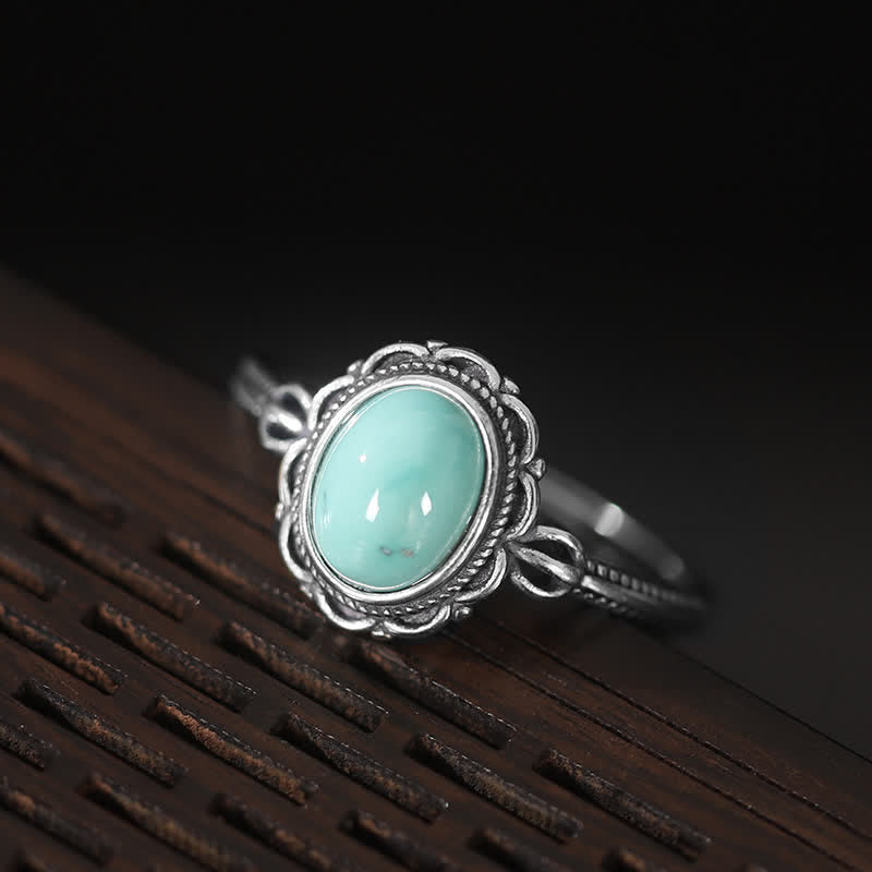 Ring 925 Silber Türkis Achat Schutz mit eleganter Ornament Fassung