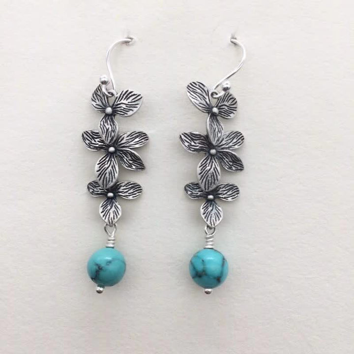 Türkis Ohrringe Silber Blumen Boho Schmuck spirituell Ohrhänger Schutz