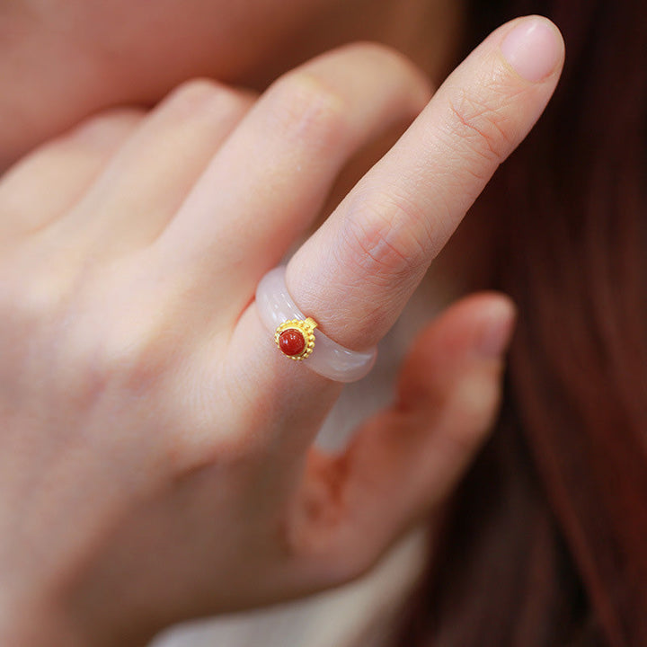 Roter Achat Ring mit Gold Fassung Glück Schutz Energie