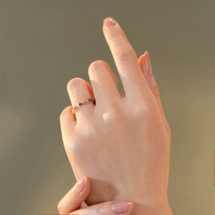 Ring Turmalin – Liebe & Positivität Energie bunte Steine Hand getragen