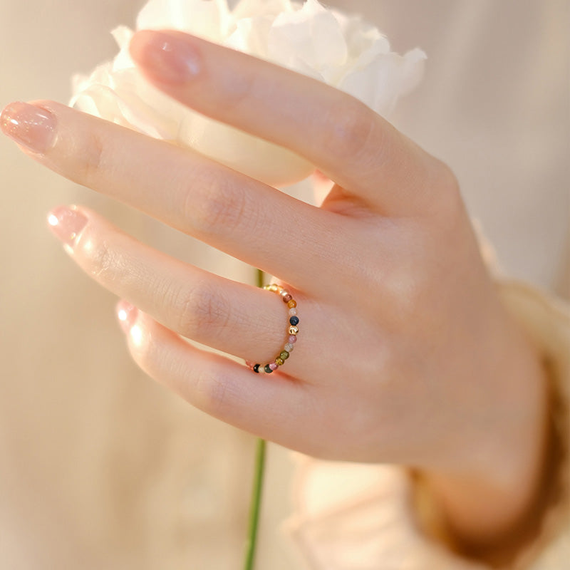 Ring Turmalin mit schwarzen goldenen Perlen für Liebe Positivität Glück