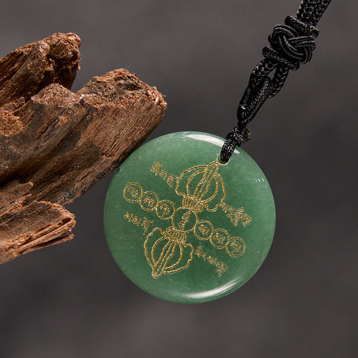 Grüne Jade Kette schwarzer Obsidian Vajra Anhänger Naturstein elegant
