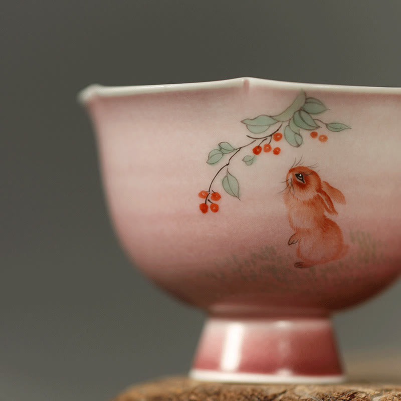 Vintage Teetasse Hase Orchidee Keramik Matcha