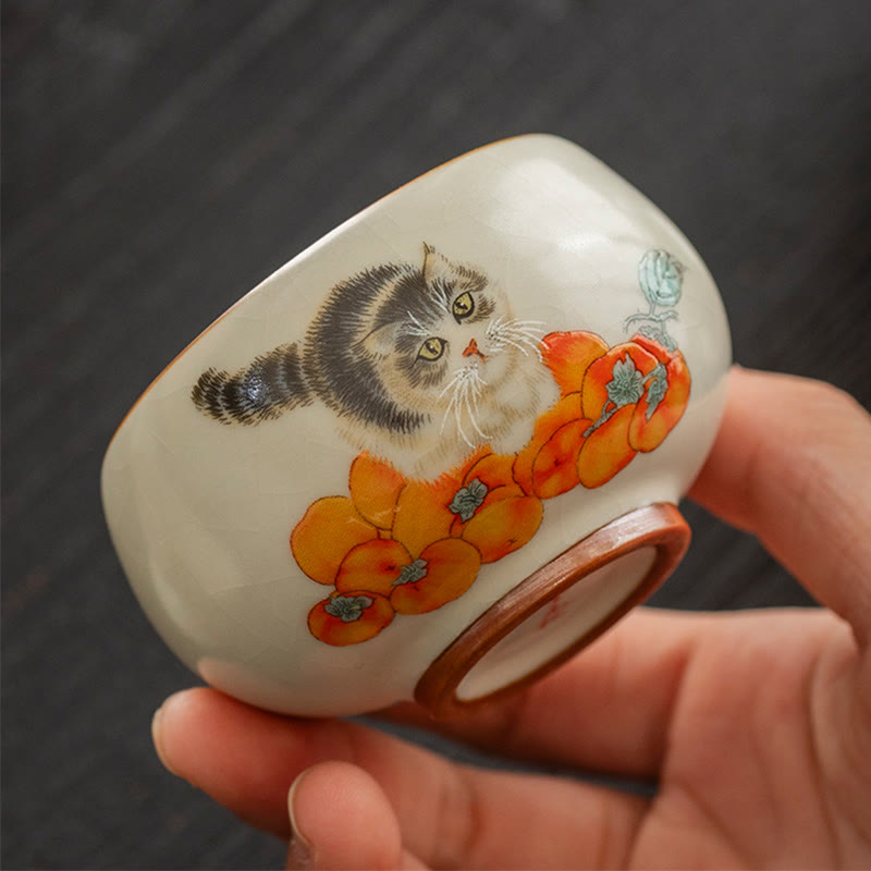 Vintage Teetasse Katze Kaki Keramik Deko