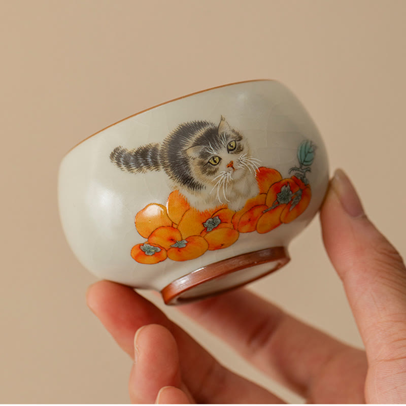 Vintage Teetasse Katze Kaki Keramik Geschenk