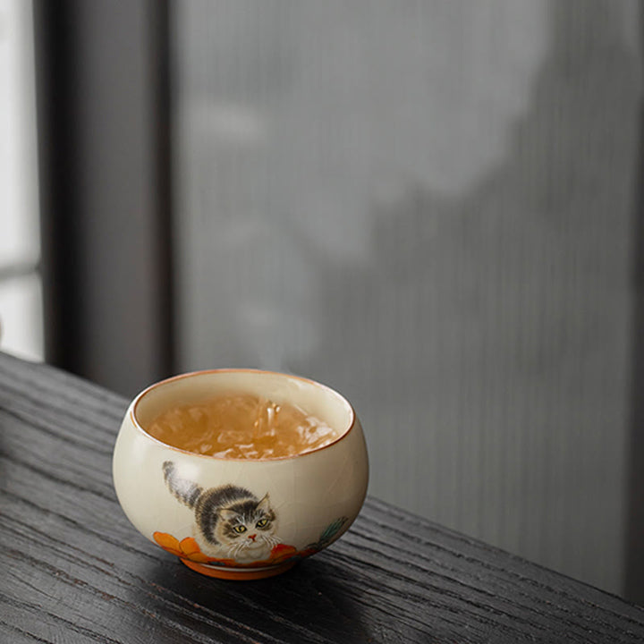 Vintage Teetasse Katze Kaki Keramik Teezeremonie