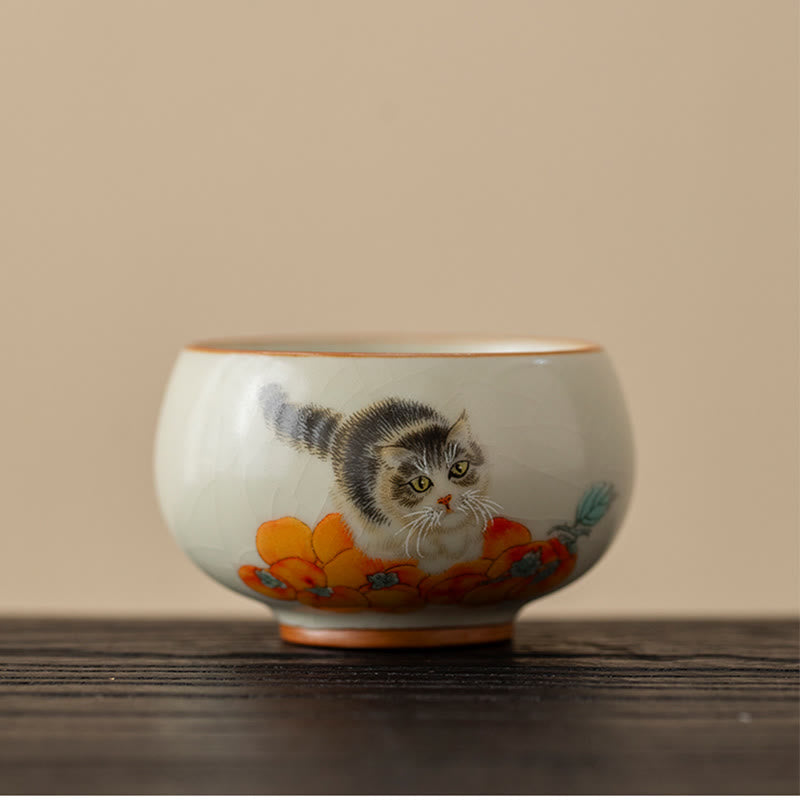 Vintage Teetasse Katze Kaki Keramik