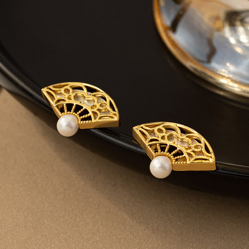 Ohrringe Perlen Kupfer Fächer – Weisheit goldene Ohrstecker Boho Schmuck spirituell