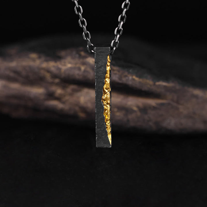 Schwarze Obsidian Kette Sterlingsilber mit goldenem Inlay Anhänger Weisheit