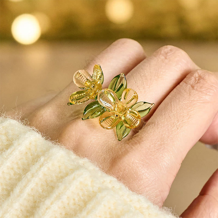 Ring Liuli Osmanthusblüte Weisheit gold grüne Blüten Schmuckring