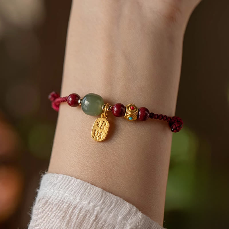 Armband Weiße Jade Cyan Jade Glück Wohlstand getragen am Handgelenk rotes Band