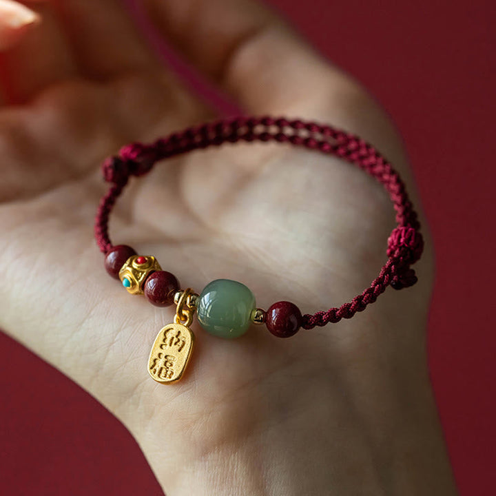 Armband Weiße Jade Cyan Jade Glück Wohlstand geflochten Hand getragen