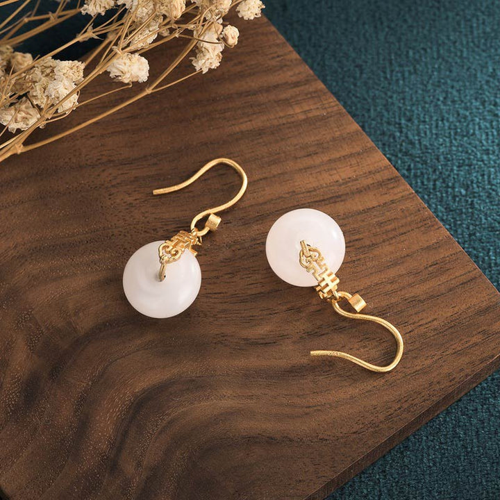 Ohrringe Weiße Jade Doppeltes Glück Gold Boho Schmuck spirituell Ohrhänger