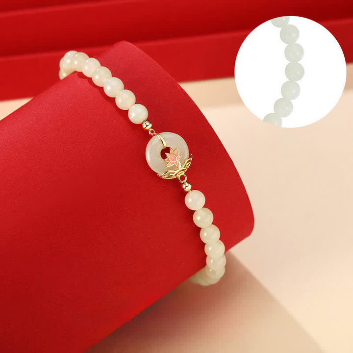 Armband 925 Silber Weiße Jade Lotus Frieden Harmonie Perlen Schmuck