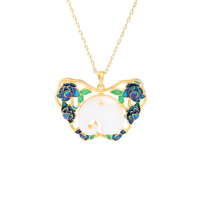 Weiße Jade Schmetterling Anhänger Kette mit goldenem Schmuck Design