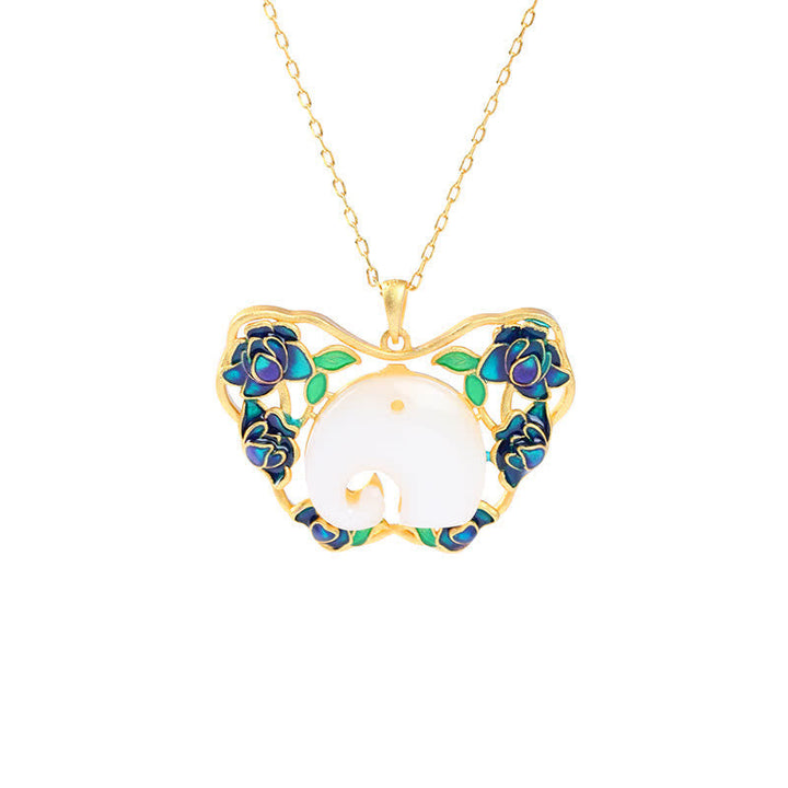 Weiße Jade Schmetterling Anhänger Kette mit goldenem Schmuck Design