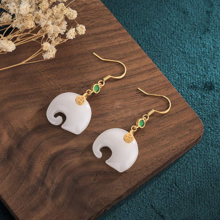 Ohrringe Weiße Jade Elefant Glück Gold Boho Schmuck spirituell Ohrhänger