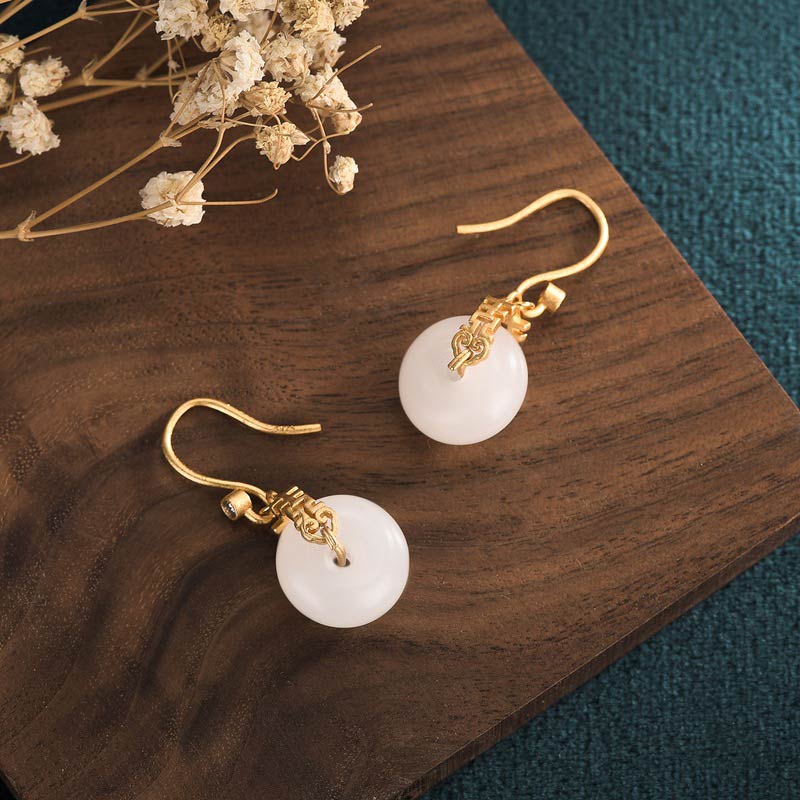 Ohrringe Weiße Jade Doppeltes Glück Gold Boho Schmuck spirituell Ohrhänger