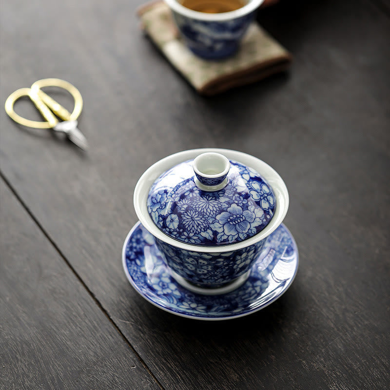 Weiße Teetassen Gaiwan Sancai Porzellan Vintage Keramik