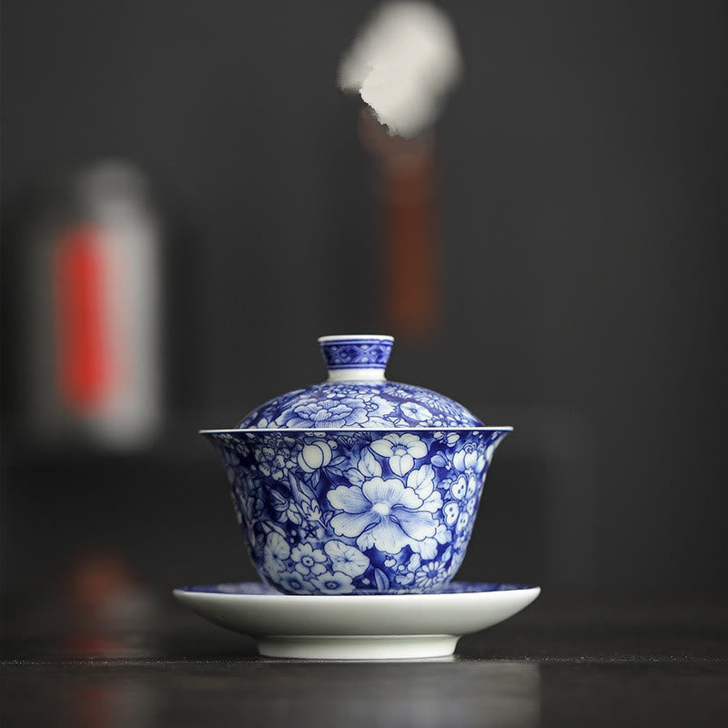 Weiße Teetassen Gaiwan Sancai Porzellan Vintage